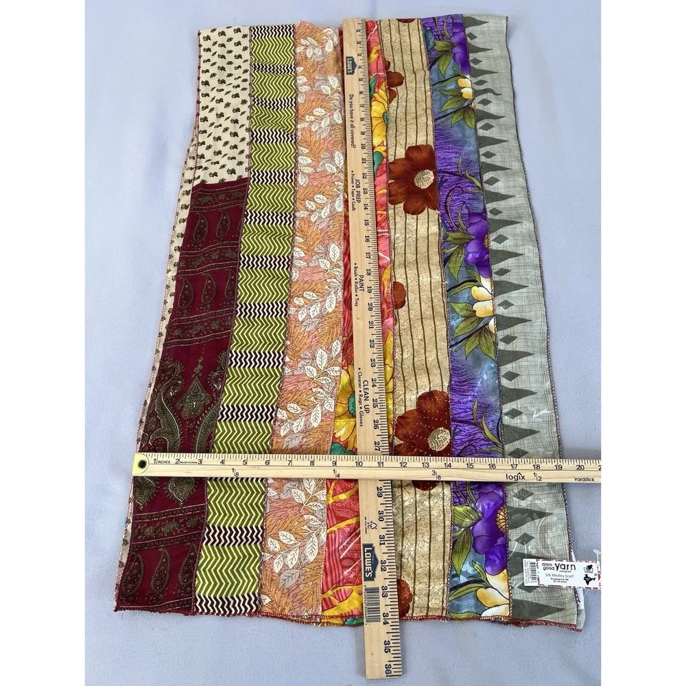 Darn Good Yarn Silk Medley‎ Scarf Reclaimed Sari Silk Floral 20×70 Inches New